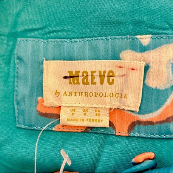 Anthropologie Maeve A-Line Button Front Midi Skirt Size 2 Coral Print Aqua - Picture 8 of 11